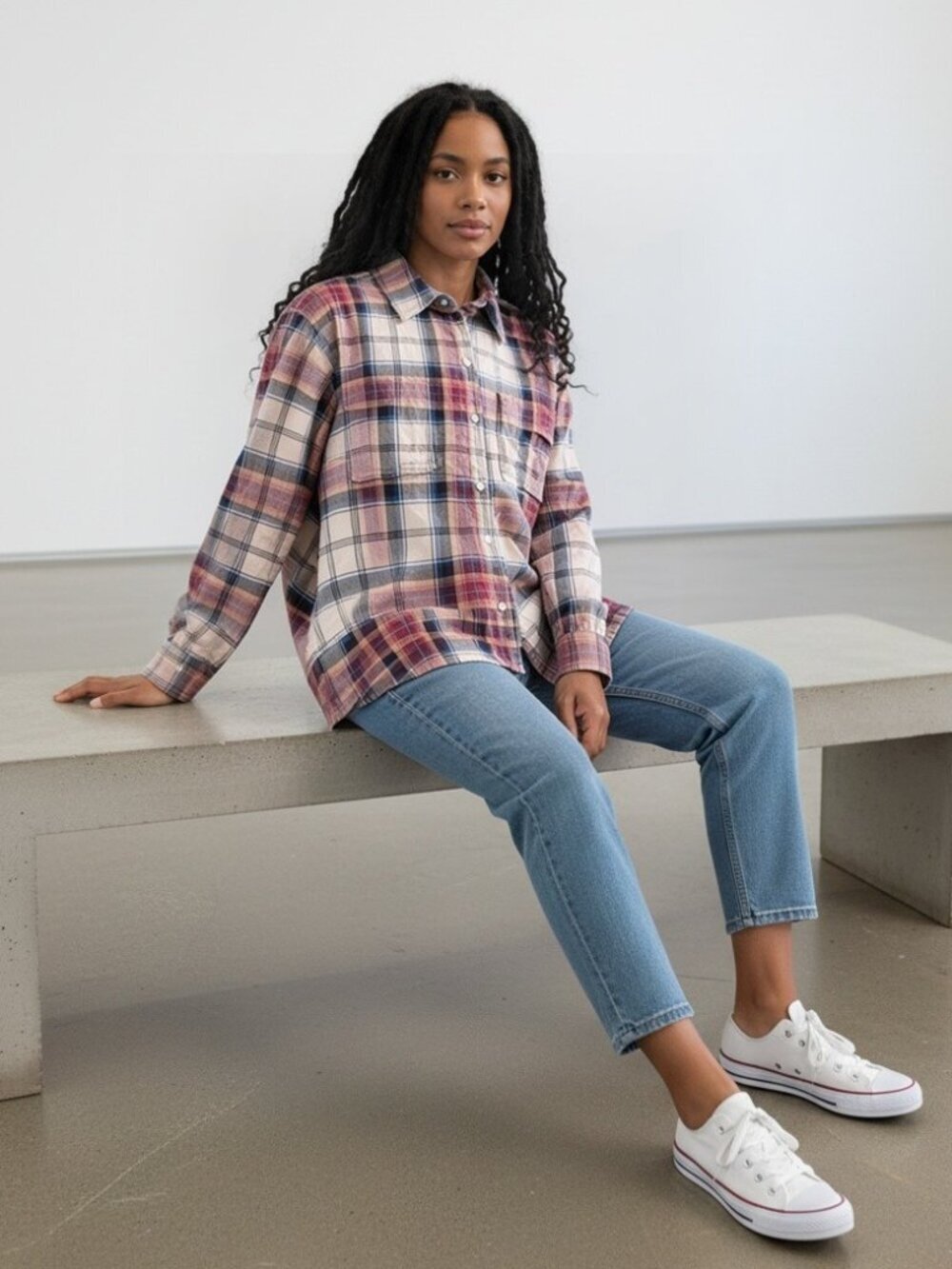 Old Navy pink plaid flannel shirt XL cozy